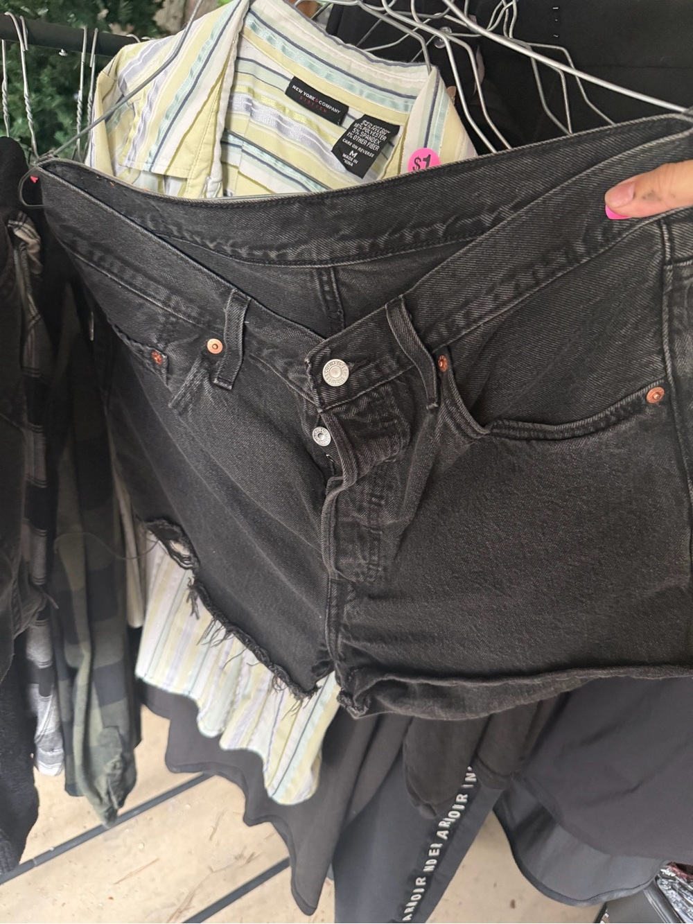 Levi's Black Distressed High-Waist Jean Shorts